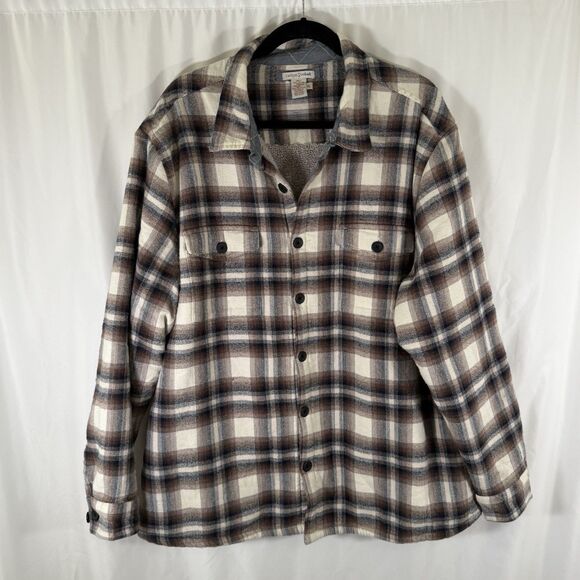 Carbon2Cobalt Jacket Men's XL White Brown Plaid Button Up Pockets 100% Cotton - Picture 1 of 11